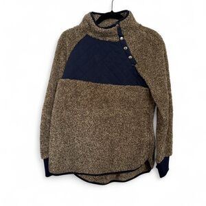 Textured Brown Pullover with Navy Trim